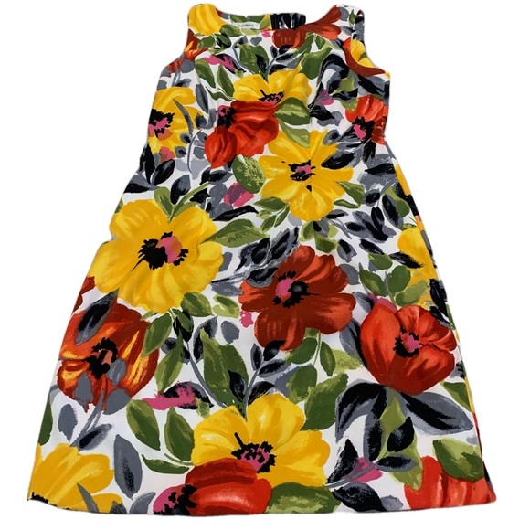 DressBarn Floral Print Sleeveless Dress | Yellow, Red, Gray | Size 10 - Picture 1 of 5